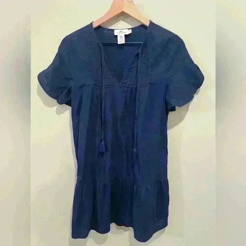 VINEYARD VINES Womens PINTUCKED FLUTTER SLEEVE DRESS Size 0 NEW Navy Blue